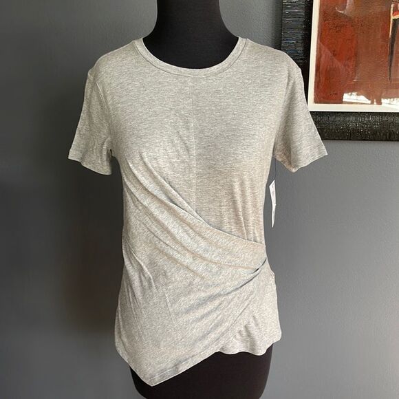 Nine West Asymmetric Short Sleeve Crewneck Tee. Gray heather fox. NWT. XS. - Picture 1 of 4